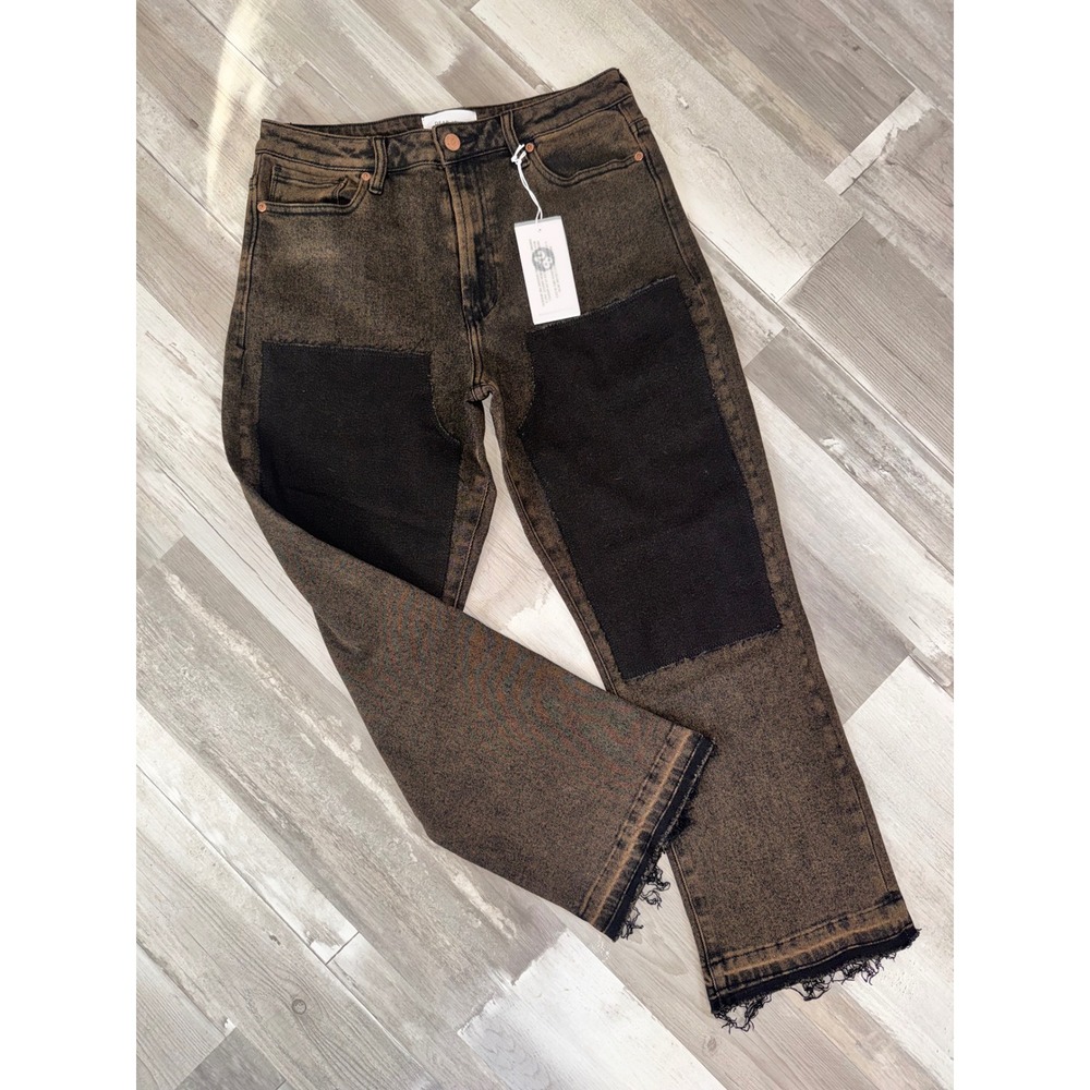 Dear John Jodi Straight Jeans Womens Brown Acid Wash Patchwork Raw Hem 30
